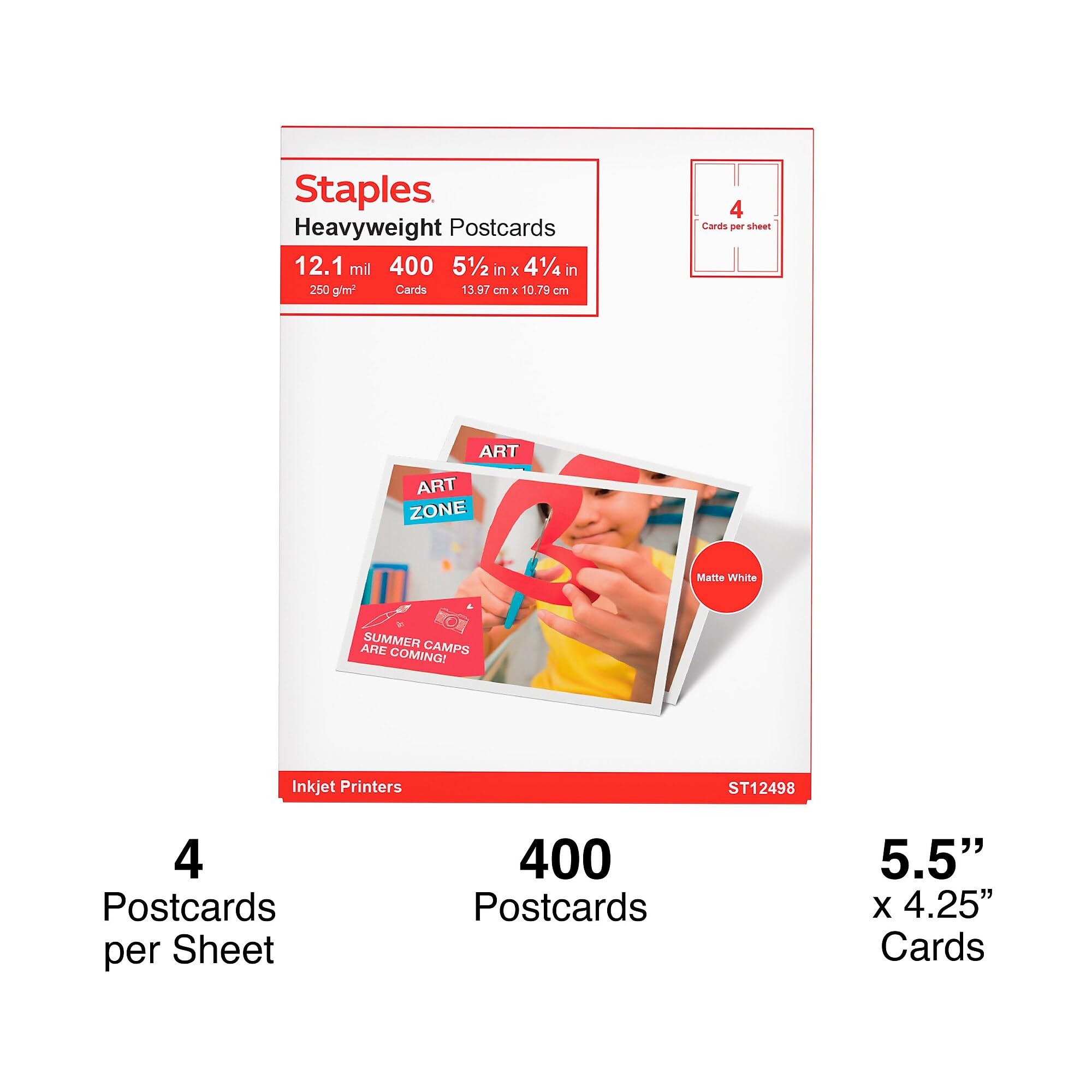 Amazon.com : STAPLES Matte Postcards, 5.5” x 4.25”, White, 800