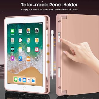 MoKo Case for iPad 6th / 5th Generation (2018 / 2017Model, 9.7 Inch) with Apple Pen Holder, Slim Hollow Logo Smart Cover for iPad 9.7 inch, Also Fit iPad Pro 9.7/Air 2/Air, Auto Wake/Sleep, Rose Gold