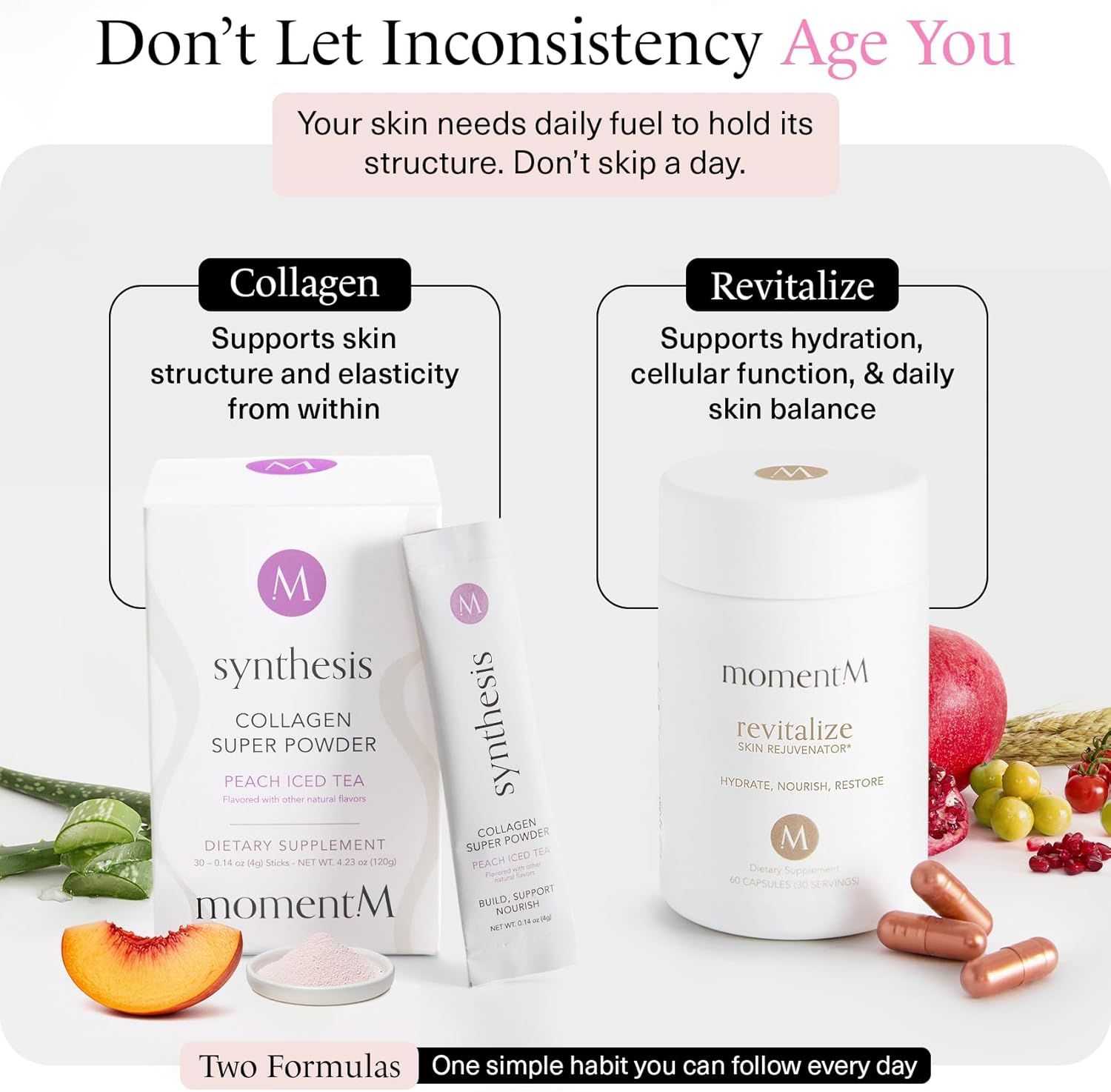 momentM Synthesis Plant Based Collagen for Women & Men - Peptides Powder for Hair, Skin, Nails and Joints - Vegan Hydrolyzed Collagen Peptides Powder with VEGCOL® - Peach Iced Tea (30 Stick Packs)