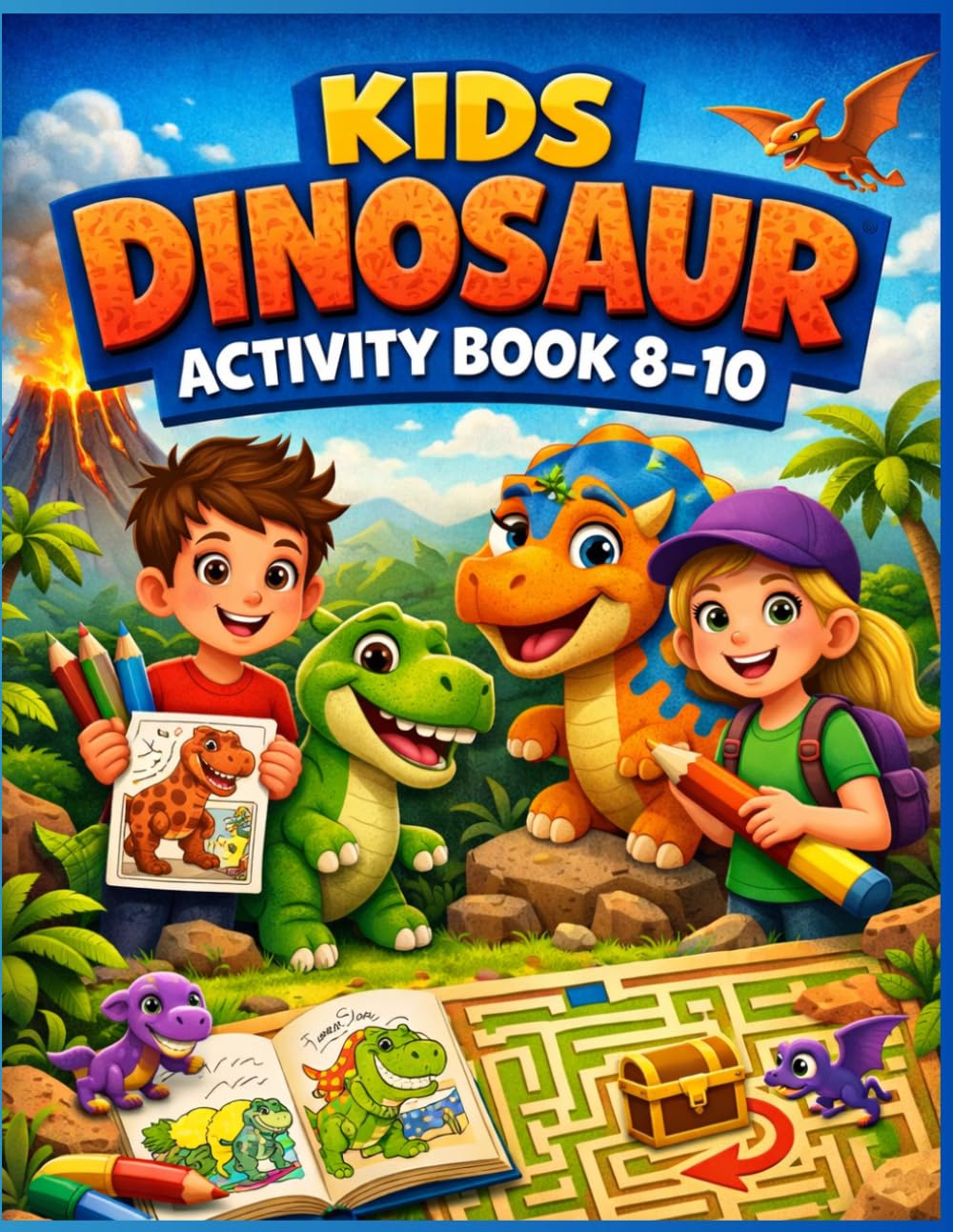 Kids Dinosaur Activity Book 8-10: Coloring Maze Fun (Dino Fun Adventure Series)