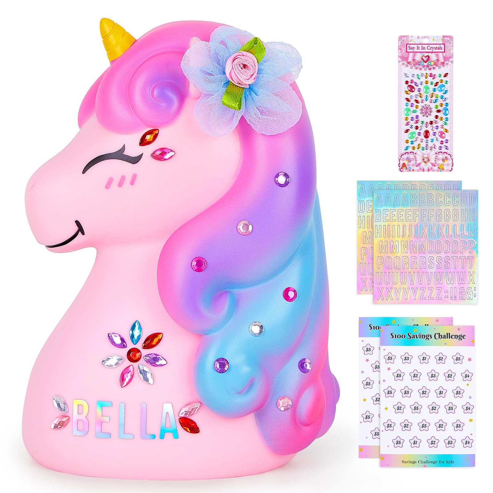 MHJY Piggy Bank Unicorn Money Bank Unbreakable Coin Bank with DIY Stickers Home Decor Birthday Easter
