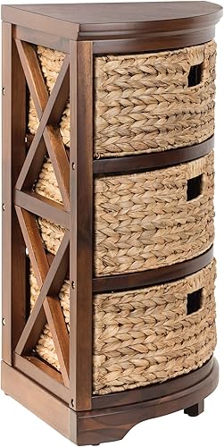 Miniatura 7 de eHemco Hampton Meadows - Armario de almacenamiento de mesa esquinera de 3 niveles en X con 3 cestas de mimbre, nogal