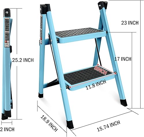 Miniatura 7 de Krightlink Escalera de escalón, taburete plegable con escalones de plataforma anchos, escalera plegable portátil de acero resistente para adultos,