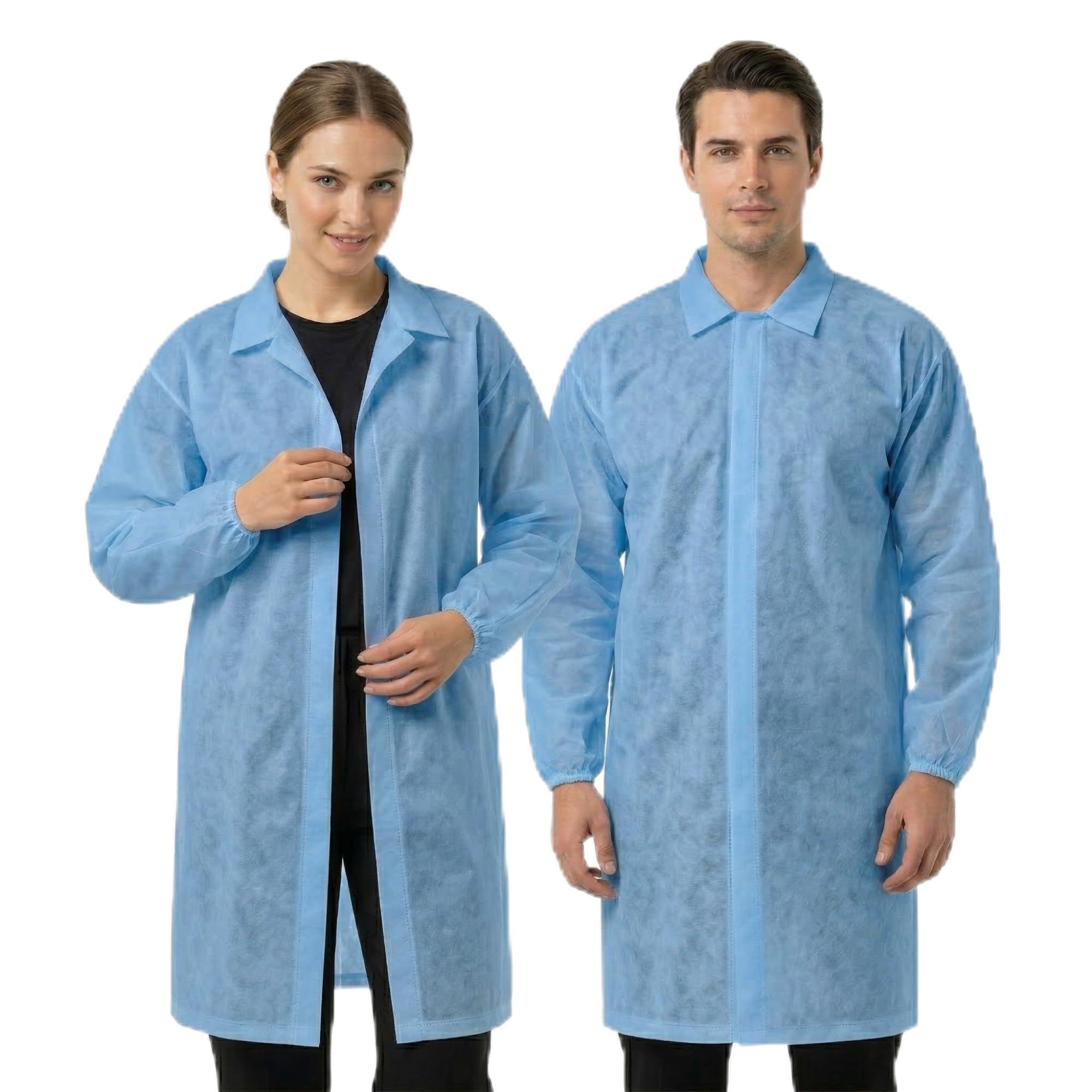 Disposable Lab Coat | Non Woven PPE Coat Full Sleeve Elastic Wrist Knee Length for Men & Women | Medical Hospital Industrial Use Lightweight Breathable - Blue-image-8