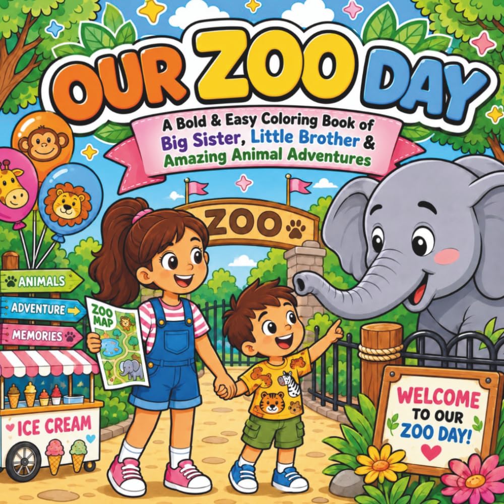Our Zoo Day: A Bold & Easy Coloring Book of Big Sisters, Little Brothers & Amazing Animal Adventures (Bold & Easy Little Adventures)