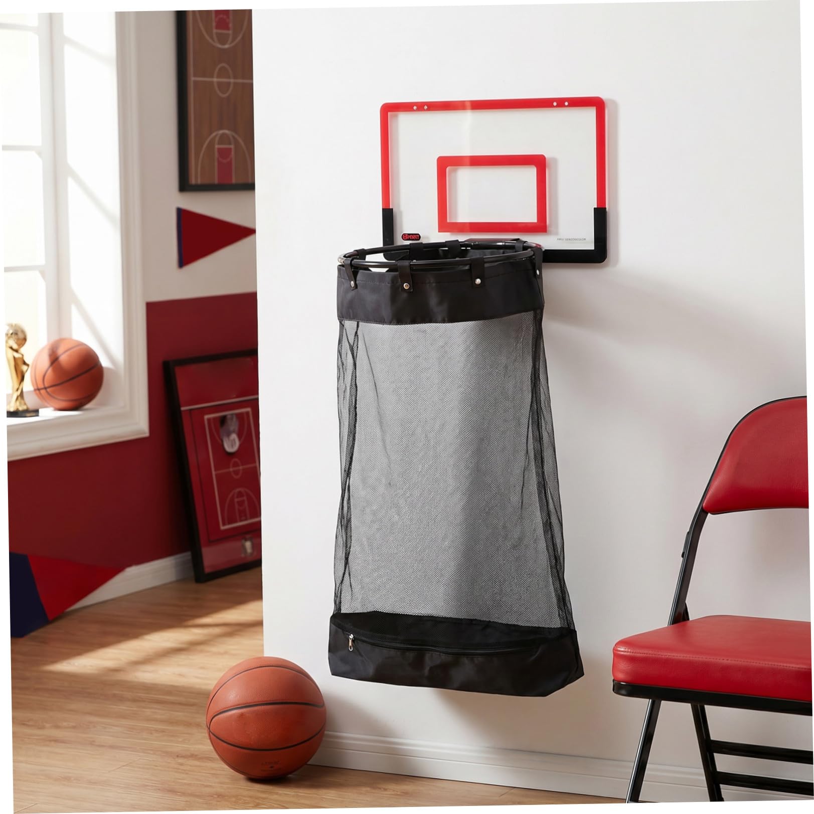 Toyvian Türhängender Rot Wäschekorb mit Basketball, Reißverschluss