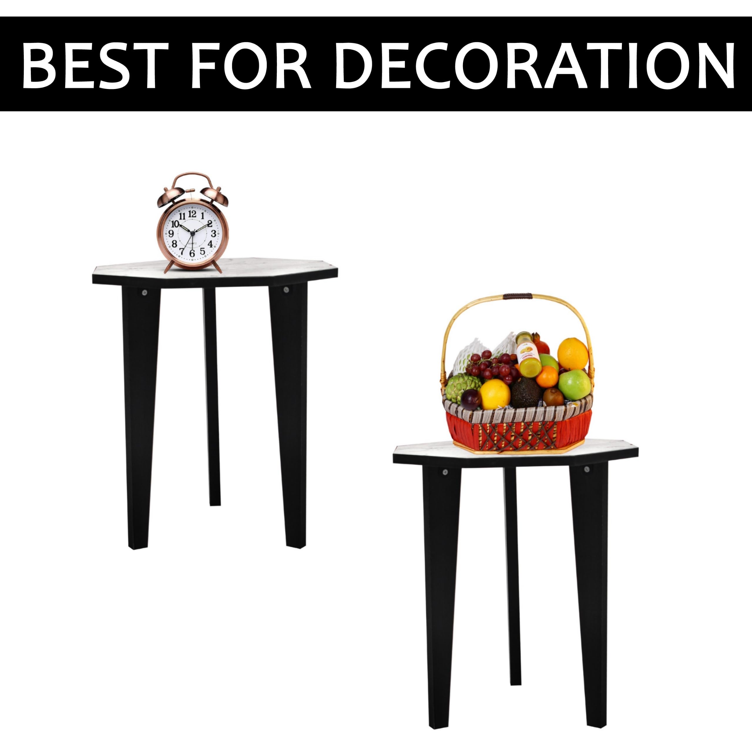 Dime Store Wooden Foldable Side Table for Plant Stand | Planter Stand for Indoor Plants Small Round End Table for Bedroom, Living Room & Hallway (White & Black)