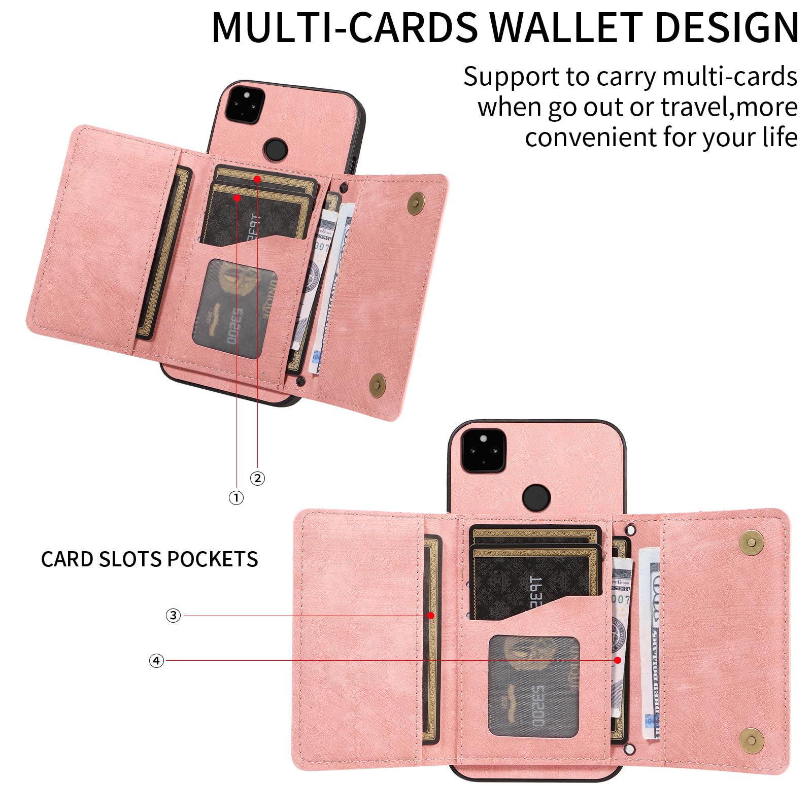 ELISORLI Custodia A Portafoglio Con Cinturino In Pelle Per Google Pixel 4a 5G – 6 Slot Tessere, Supporto, Chiusura Magnetica – Nero - 4