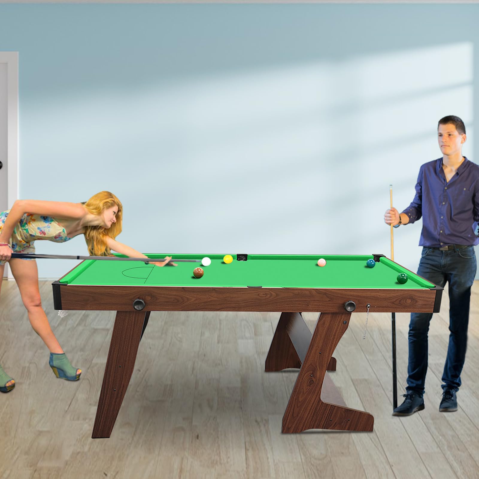 HLC Pool-Billardtische Billardtisch Klappbar mit Kompletten Zubehör 183 * 91.5 * 79 cm DREI Farben, für Ihre Familie und ihre Kinder, grün