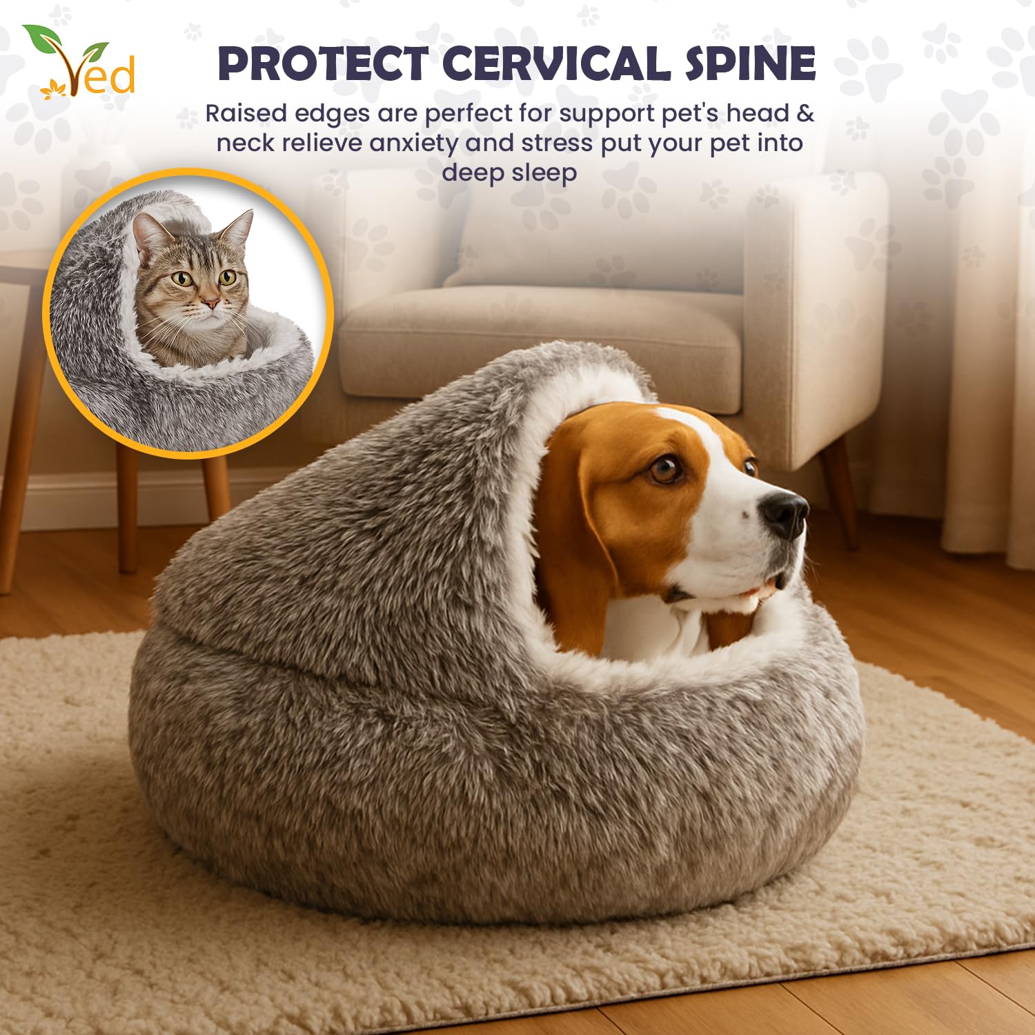 Ved Cama para Gatos y Camas Perros Medianos - Dog Bed Cueva para Mascotas Pequeñas, Casa Interior Invierno, Cueva Gato y Perro, Saco Dormir Gatos, Casa Interior Fred