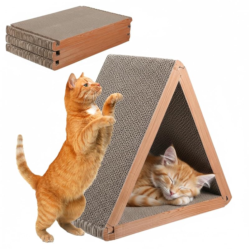 Tapete Arranhador para Gatos JOUTYFOR de Papelão Ondulado com Montagem Triangular, Pacote com 3