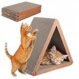 3-Sided Vertical Cat Scratching Post, Cat Scratcher Foldable, Triangle Cats Scratching Board, Multiple Angle Scratch Pad, 6 Usable Sides Recyclable Scratcher Cardboard for Indoor Cats (Pack of 3)