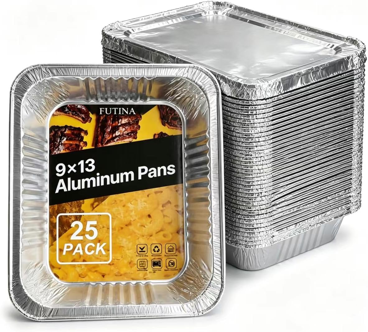 9x13 Aluminum Foil Pans with Lids, 25 Pack, foil pans