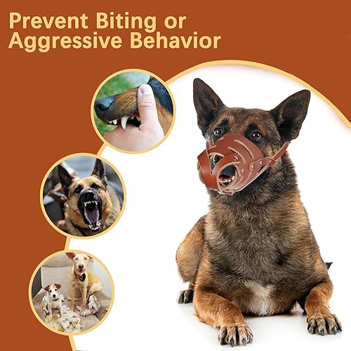Miniatura 4 de Bozal para perro, bozal de cuero para razas pequeñas, medianas y grandes, sin mordeduras, bozal suave y transpirable para evitar morder, masticar y