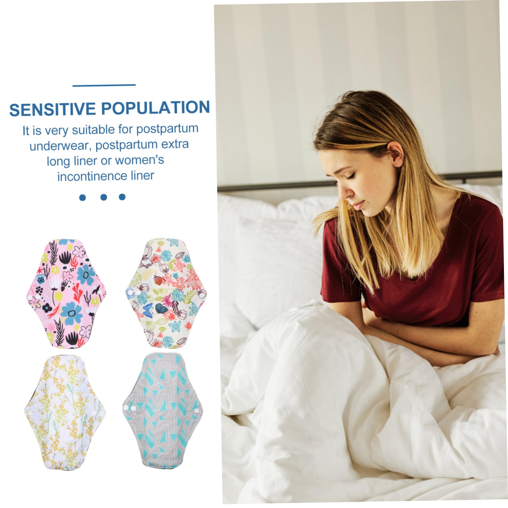8piezas Compresas Menstruales Reutilizables De Absorbentes Toallas Sanitarias Lavables Alas y Diseño Presión Para Viajes y Uso Diario