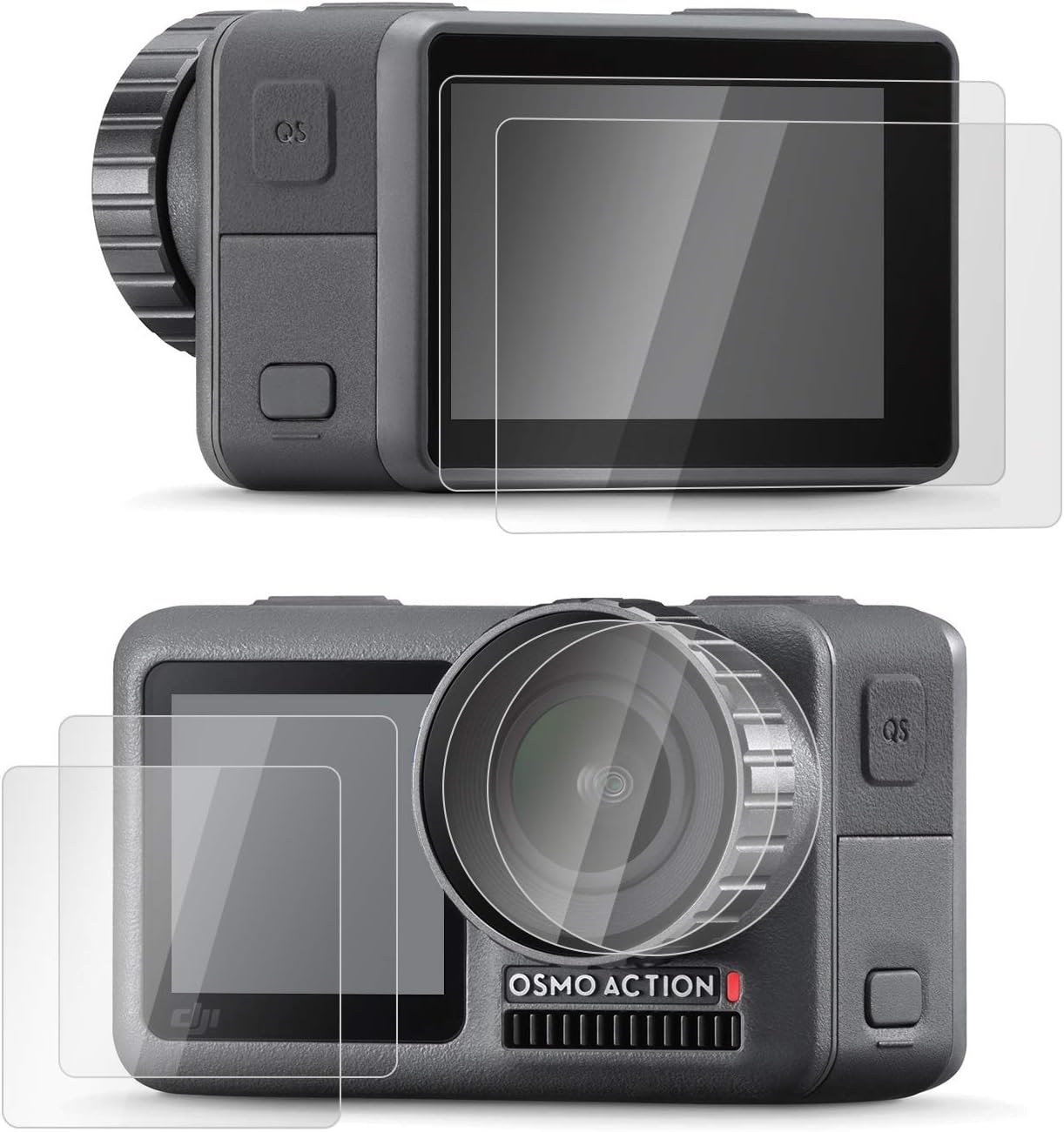 [2 Pack] Screen Protector Film for DJI OSMO Action Camera, 2PCS Tempered Glass Front and Back Screen Protectors + 2PCS Lens Film Foil, Anti-Scratch, Bubble Free