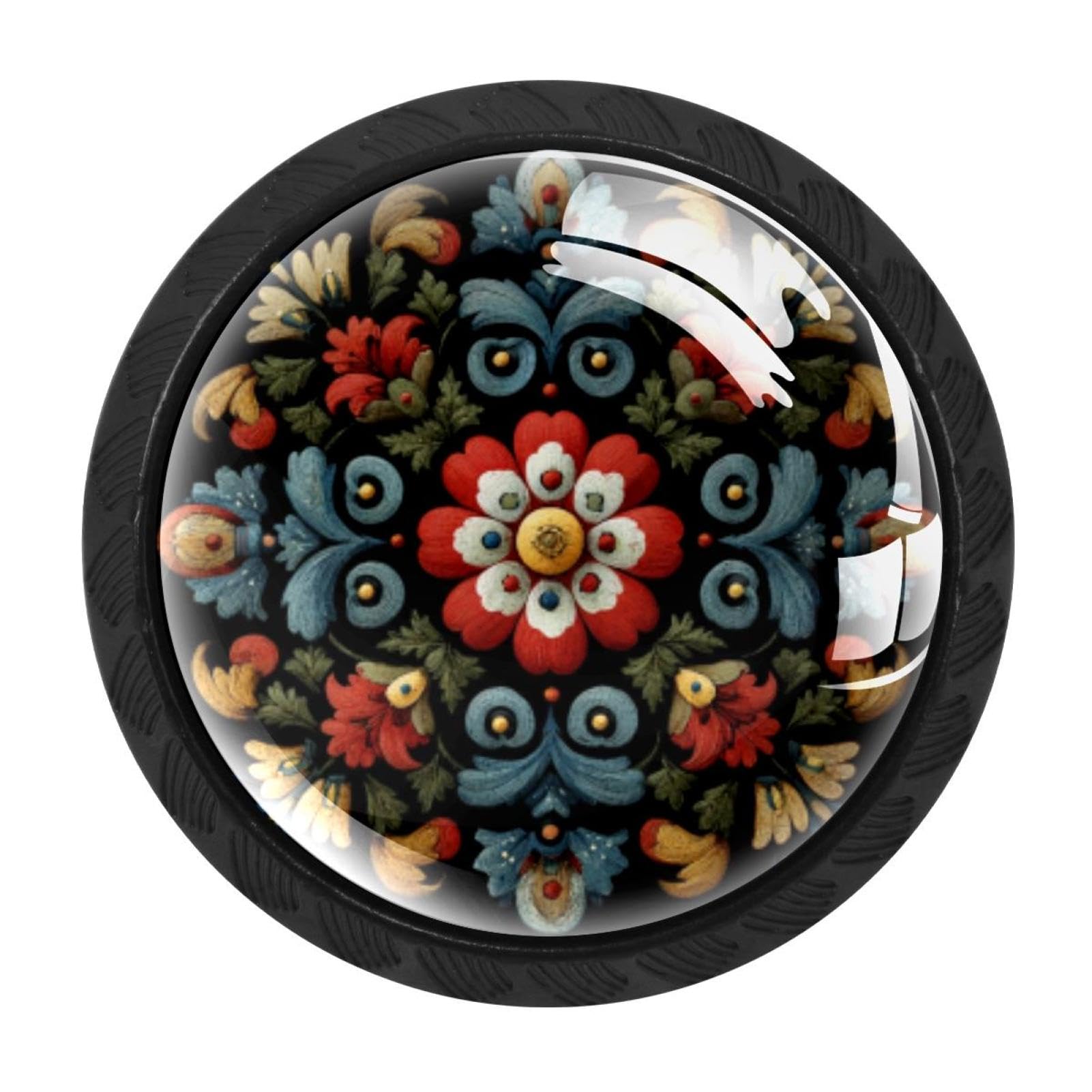 CHENZZZZ 4 Pack Norwegian Rosemaling Folk Style Flower (65) Drawer Knob Cabinet Hardware