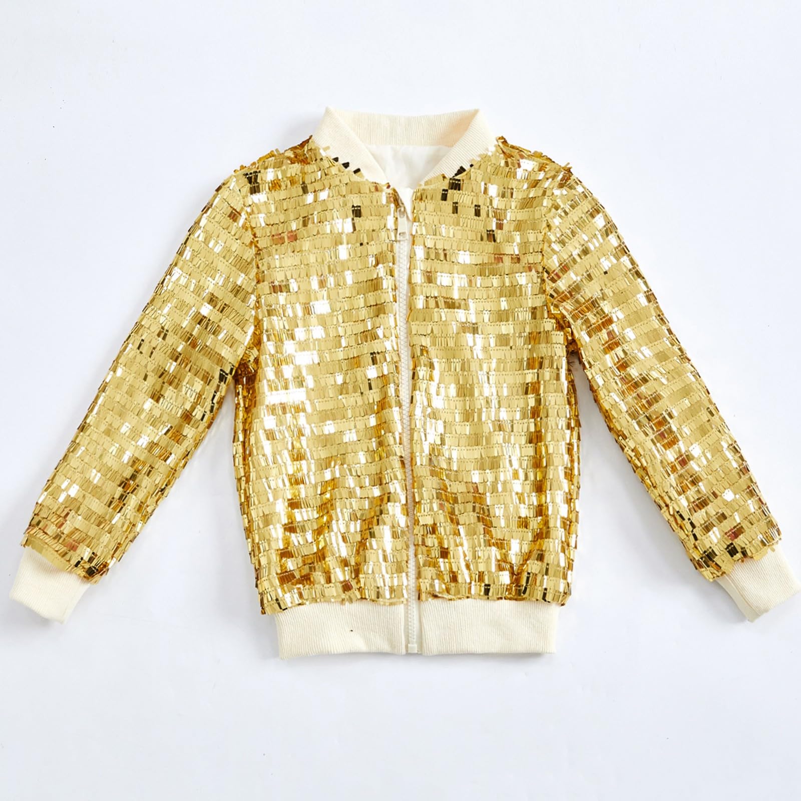 Chaquetas de lentejuelas para niñas, elegante chaqueta bomber de manga larga brillante, chaqueta de béisbol brillante con cremallera, abrigo festivo con purpurina para exteriores