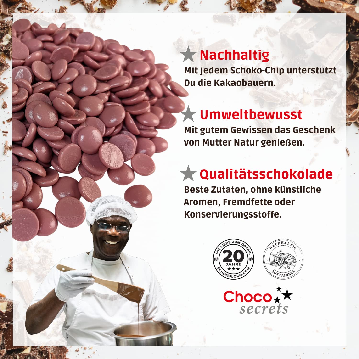 CHOCO SECRETS Quattro - Belgische Schokolade für Schokobrunnen - 4 x 600g, Vollmilch, Zartbitter, Weiß, Ruby - Schokofondue & Schokoladenbrunnen - Kuvertüre & Ganache - Choco Drops