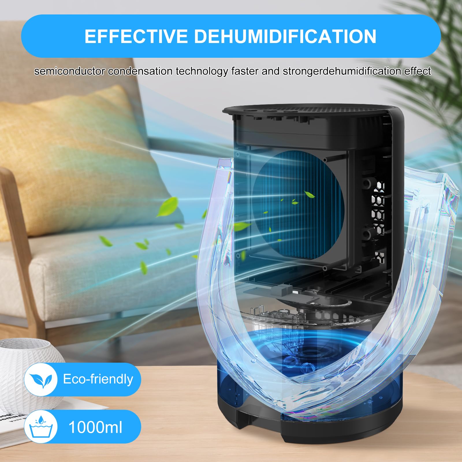 Déshumidificateur électrique 900 Ml Silencieux - 280 Ml/jour, LED Colorée, Arrêt Automatique, Pour Salle De Bain, Chambre