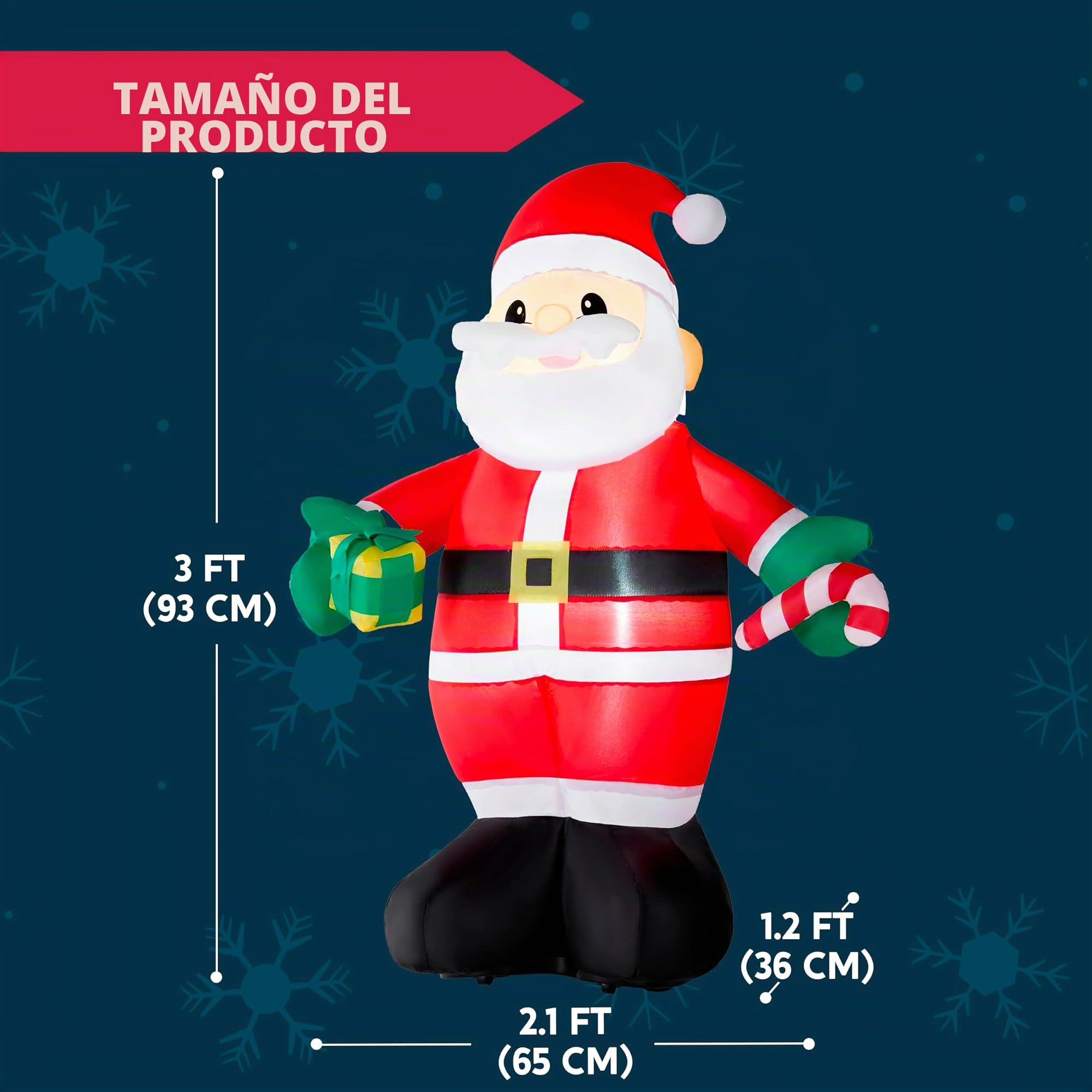 JOYIN Papá Noel inflable de Navidad de 3 pies de alto, Papá Noel inflable con control remoto con rotación de 360°, hacia adelante y hacia atrás, recargable para caminar con LED integrado y música para