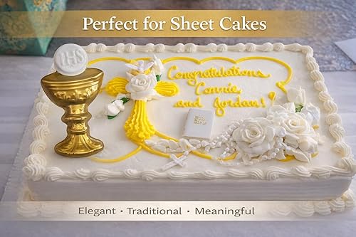 Miniatura 3 de Oasis Supply Kit de decoración para tartas de la Primera Comunión – Juego de decoración de pastel religioso de 4 piezas con cáliz y anfitrión,