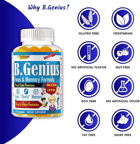 Miniatura 6 de B.Genius Suplemento de refuerzo cerebral y vitaminas de memoria para niños y adolescentes  Enfoque cerebral súper fuerte, memoria, aprendizaje,