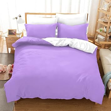 Single Duvet Cover Set 3 Pcs 3D Pure Purple Printed Pattern Single Bedding Sets 135X200Cm With Zipper Closure And 2 Pillow Covers, Ultra Soft Fluffy Microfiber Quilt Cover Sets