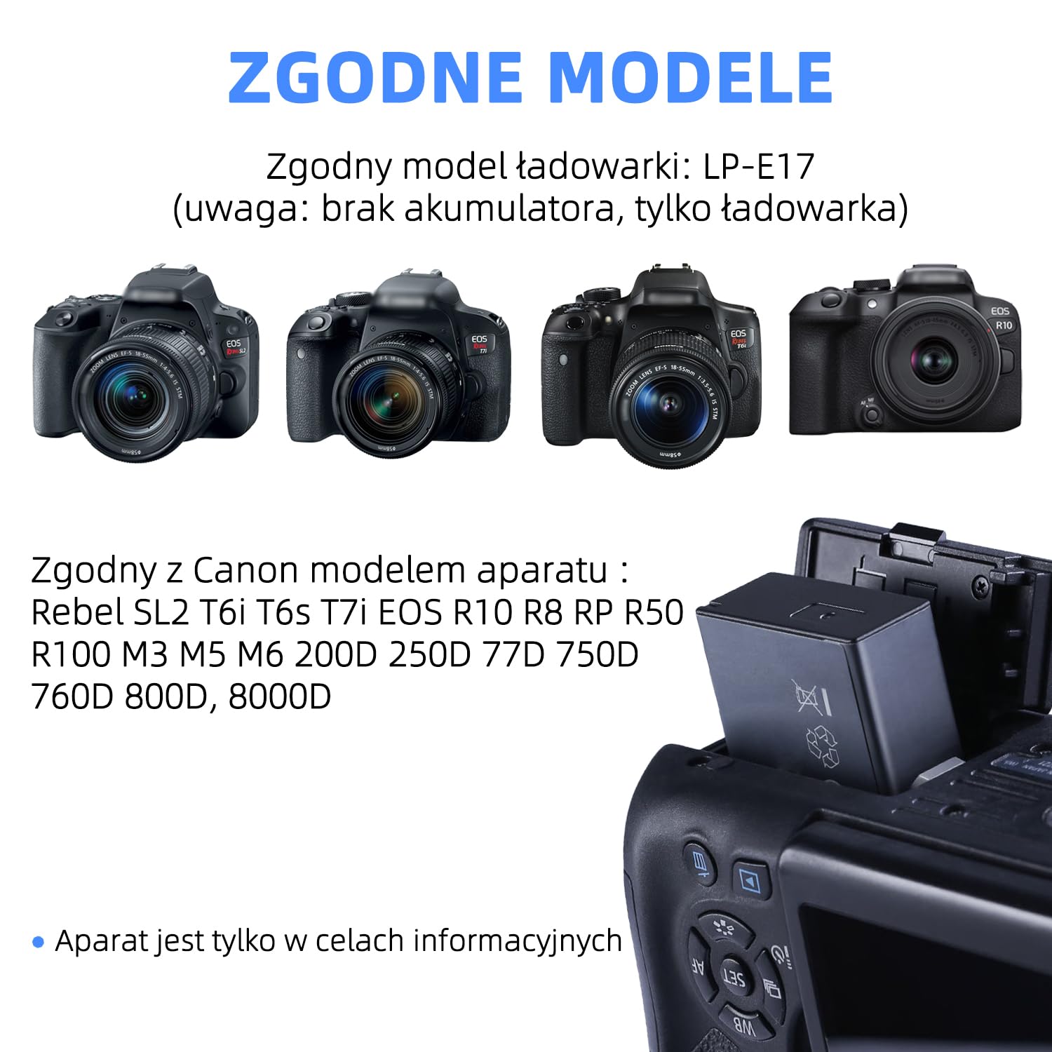 LP-E17 LC-E17C Ładowarka do baterii aparatu kompatybilna z Canon EOS M3 M5 M6 200D 250D 750D 760D 800D Rebel T6i T6s 8000D 9000D Kiss X8i Kiss X9 Rebel SL3