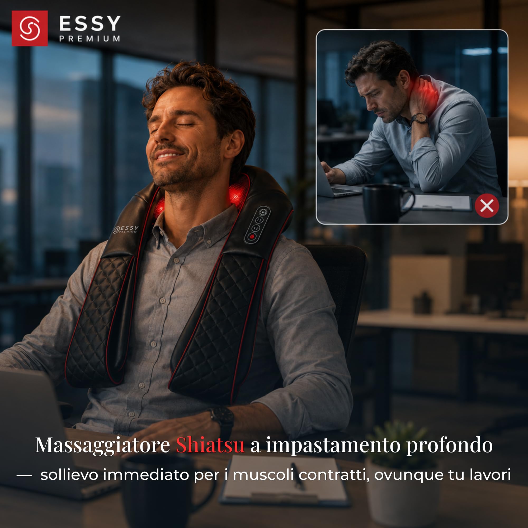 Essy Massaggiatore Cervicale Shiatsu con Calore, Spalle, Schiena | Regalo Massaggiante per Donne e Uomini per Rilassare la Muscolatura