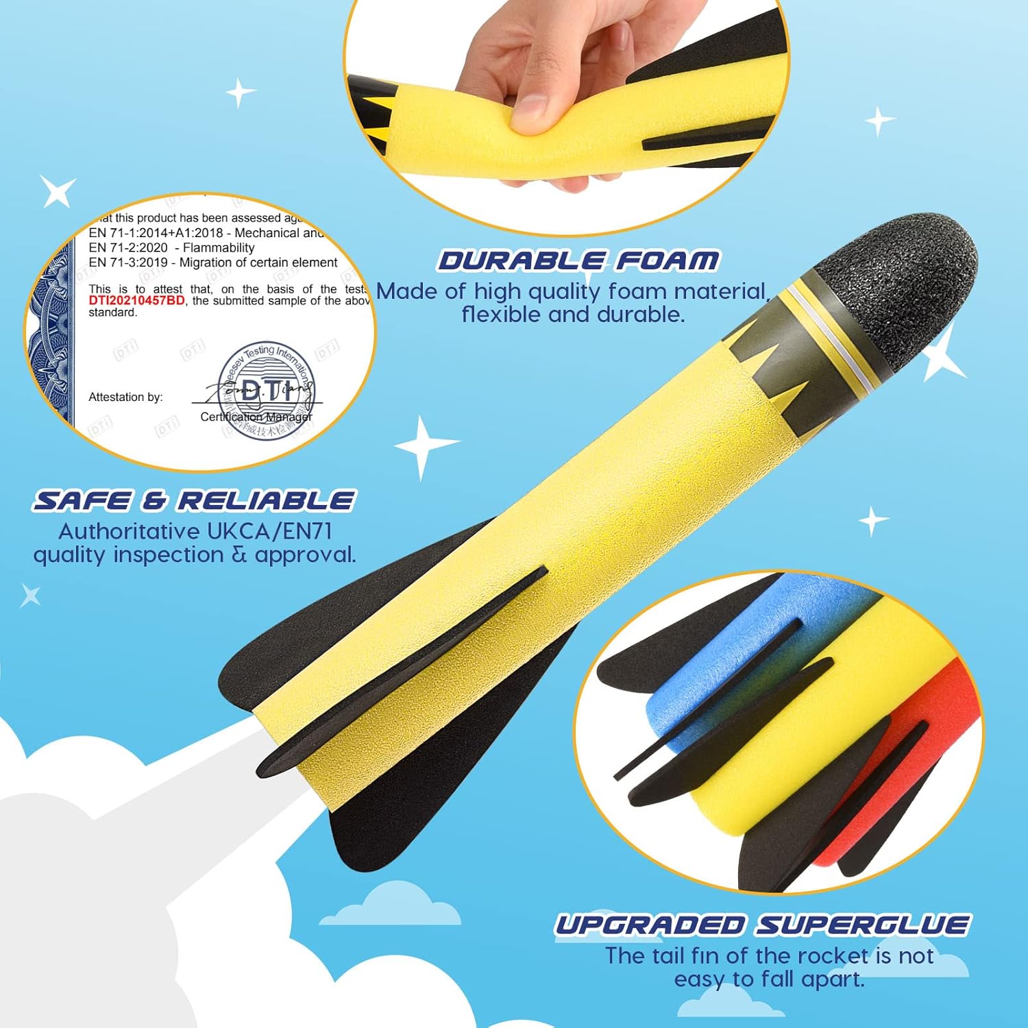 Delighkidz Kids Foam Rocket Refills 14 Pack Replacement Foam Rockets Toys for Boys Aged 3-12 Years Kids Outdoor Toy Easter Birthday Gifts for Kids Boys