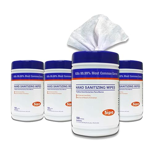 Miniatura 4 de SIPA Toallitas desinfectantes para manos, 100 toallitasbote, toallitas con textura suave, aroma fresco, (4 botes)