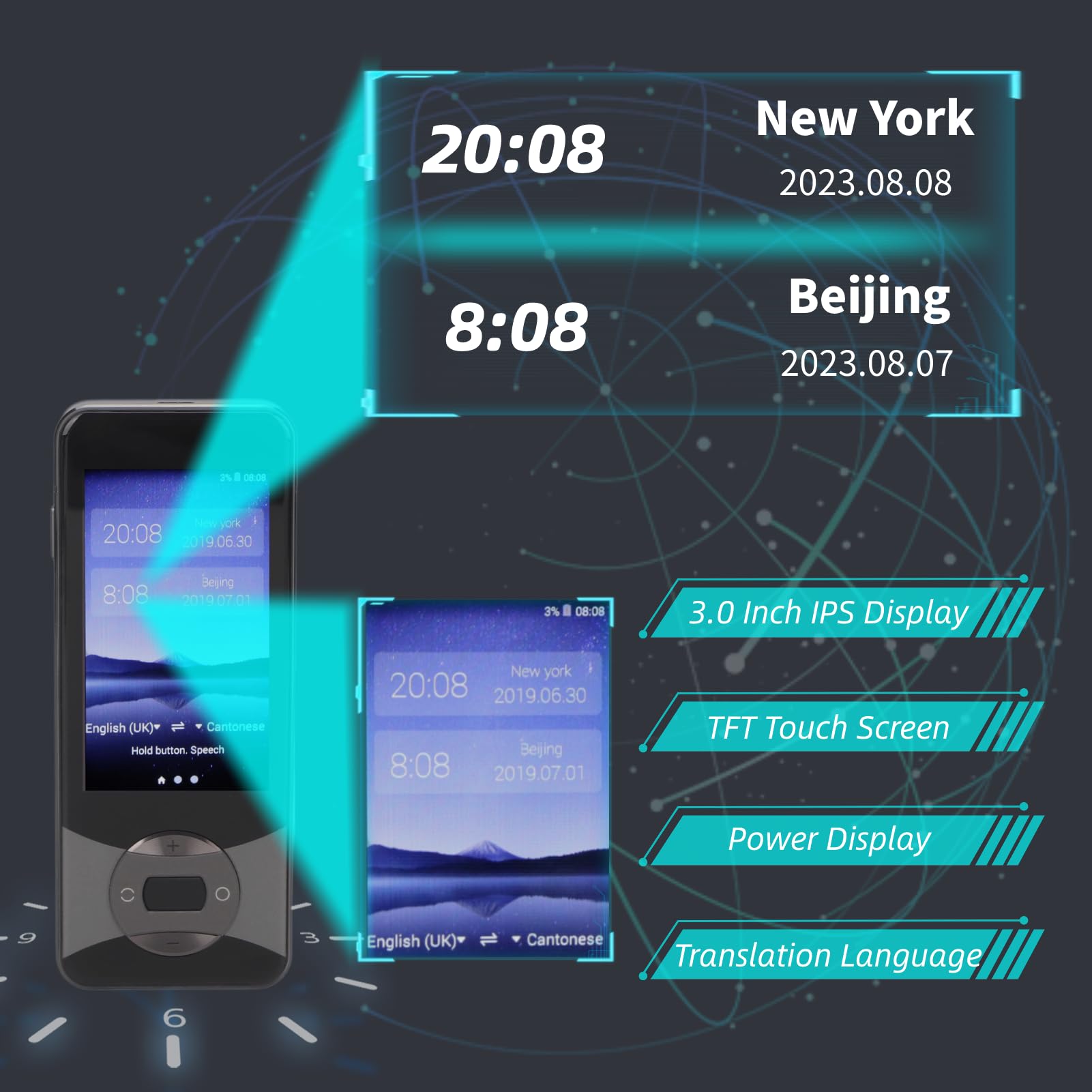 Traducteur Vocal, 127 Langues, Traduction vocale Hors Ligne, traducteur instantané multidirectionnel sans Internet, Appareil Traduction, supporte Le WiFi Bluetooth, pour Apprendre Voyager