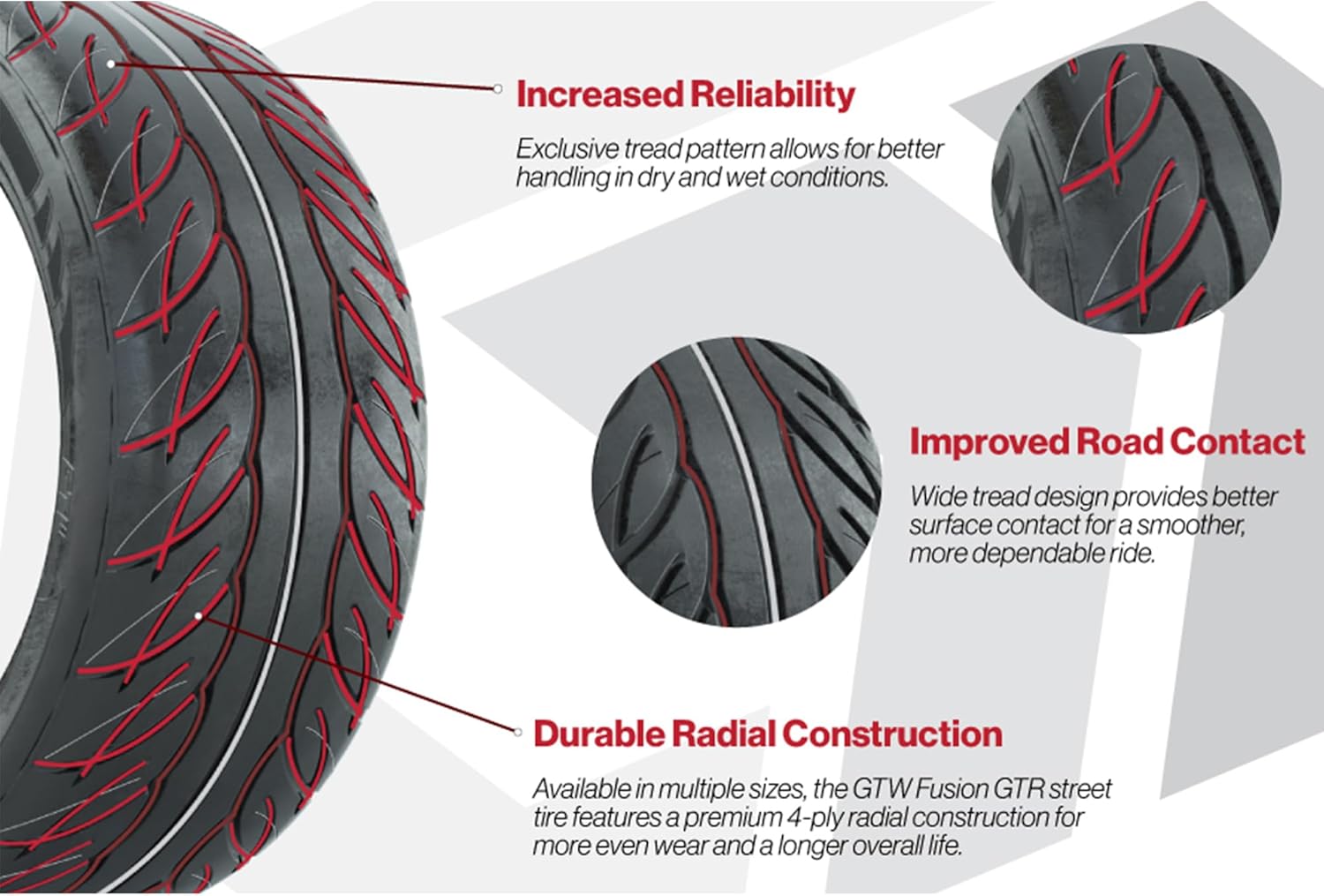 GTW Fusion GTR 23 inch Golf Cart Street Tire | 255/45-R14 | Steel Belted Radial Construction | 4-Ply | Universal Fitment with 14 inch Wheels | Set of 4