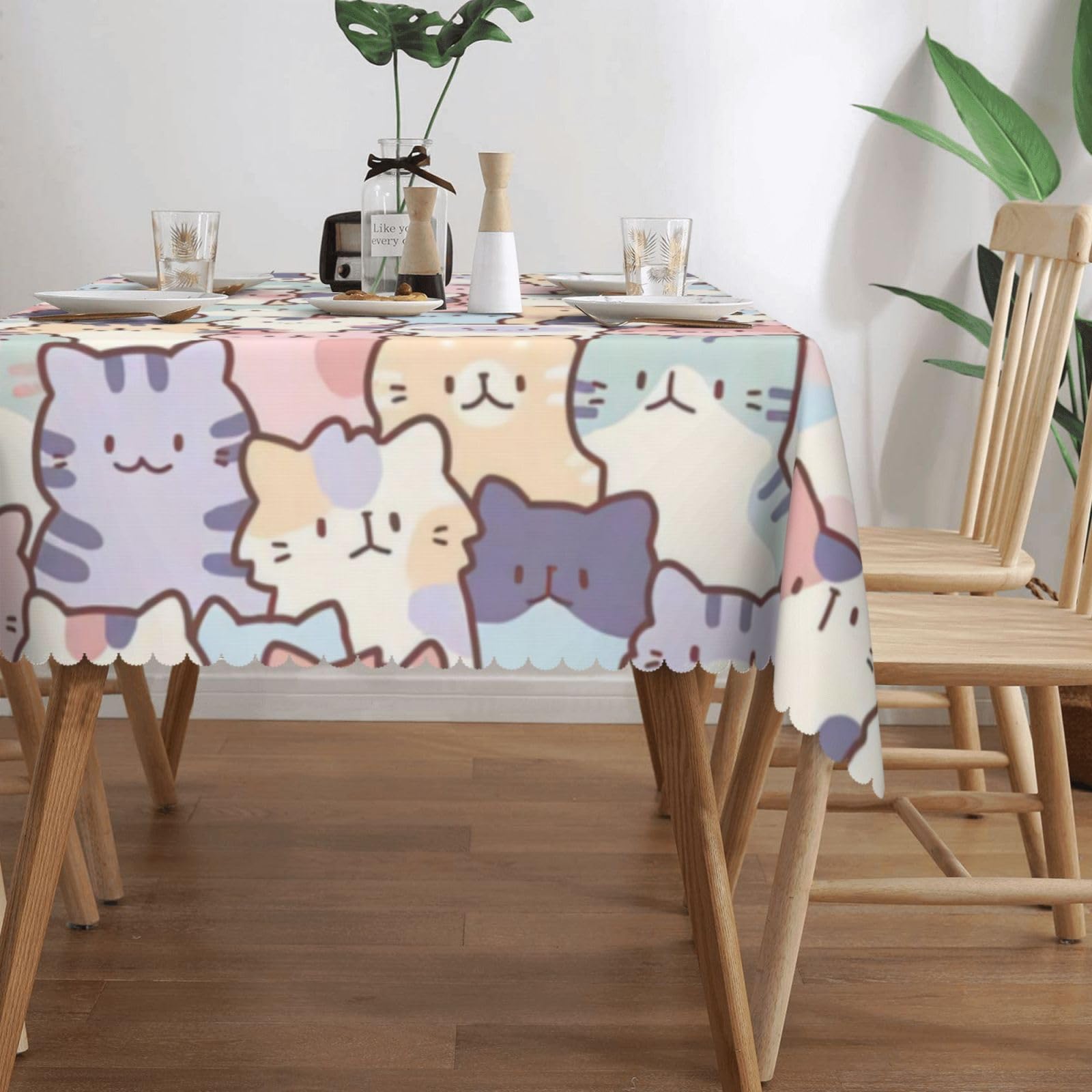 Amazon｜テーブルクロス かわいい 猫柄 ネコ 動物柄 長方形 レースの