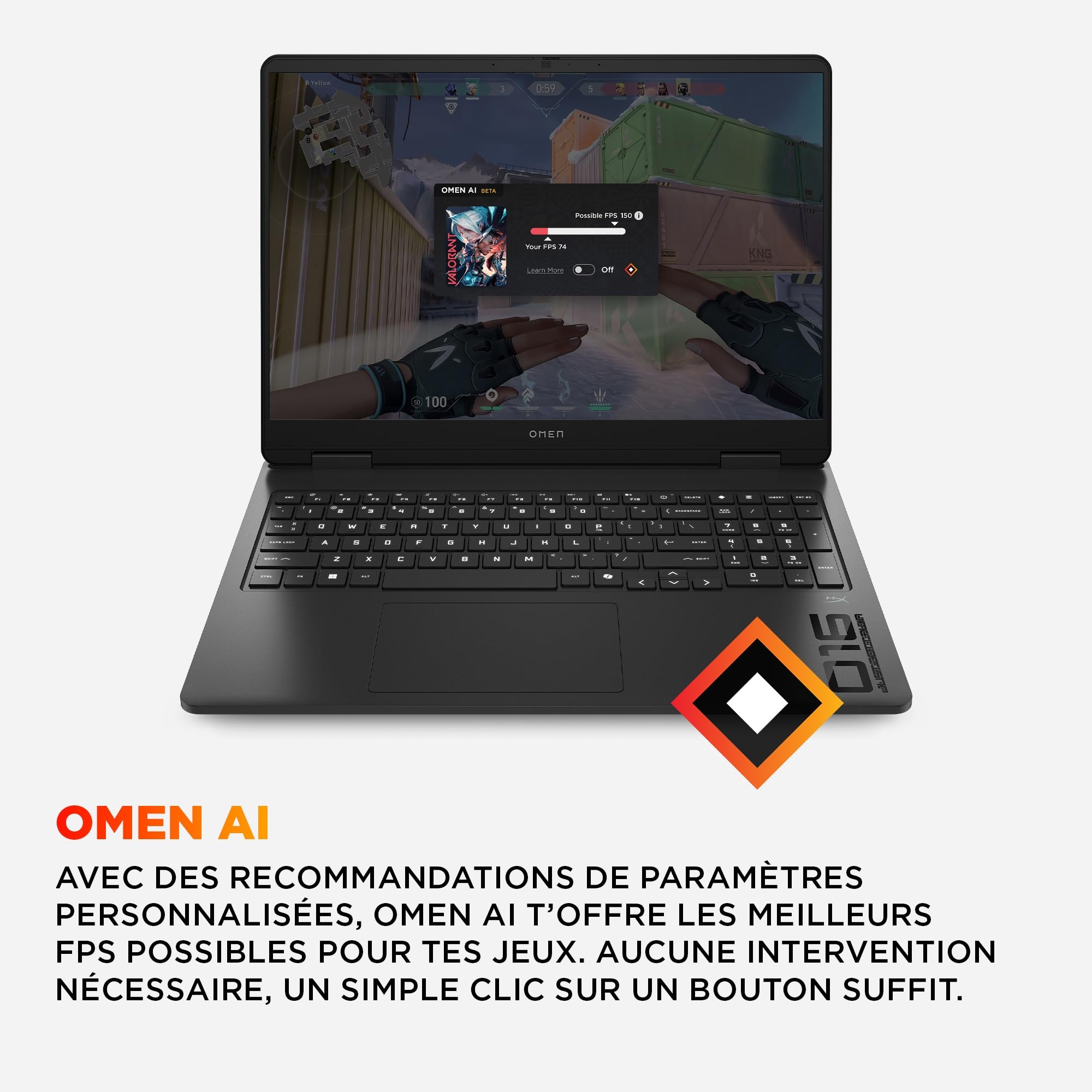 HP HyperX Omen 16-am1700sf Ordinateur Portable Gaming 16" 2.5K IPS, PC Portable Gamer (Intel Core i7-14650HX, RAM 24 Go, SSD 1024 Go, RTX 5070 Ti 12GB VRAM, Windows 11), Laptop Noir, AZERTY