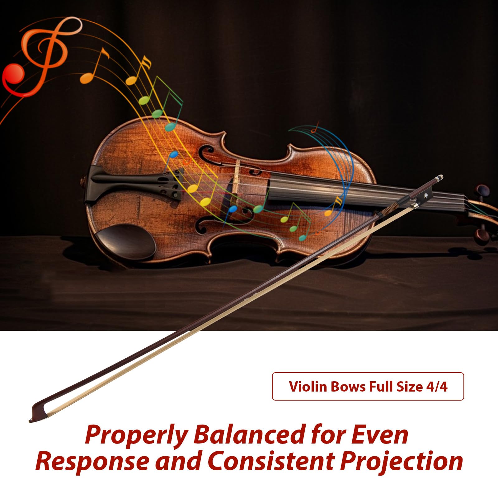 Geigenbögen in voller Größe 4/4 Premium Brasilianer Holz Violine Bogenstange echte Pferdeschwanzhaarhand -Handwund -Leichtschnur -Instrumentenzubehör für professionelle