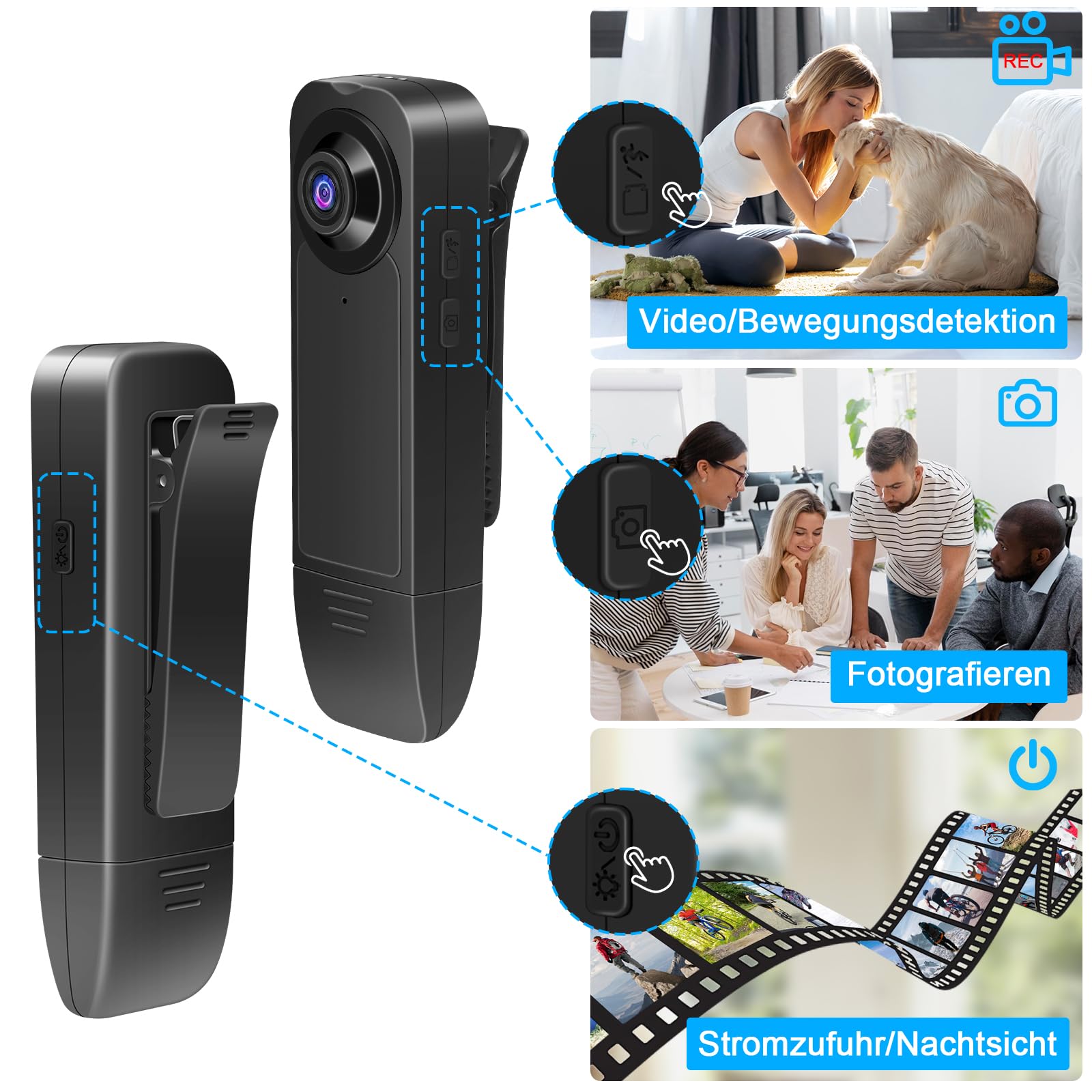 Bodycam HD 1080P Mini Kamera mit 32GB Speicherkarte, Nachtsicht, Audio Video Aufzeichnung