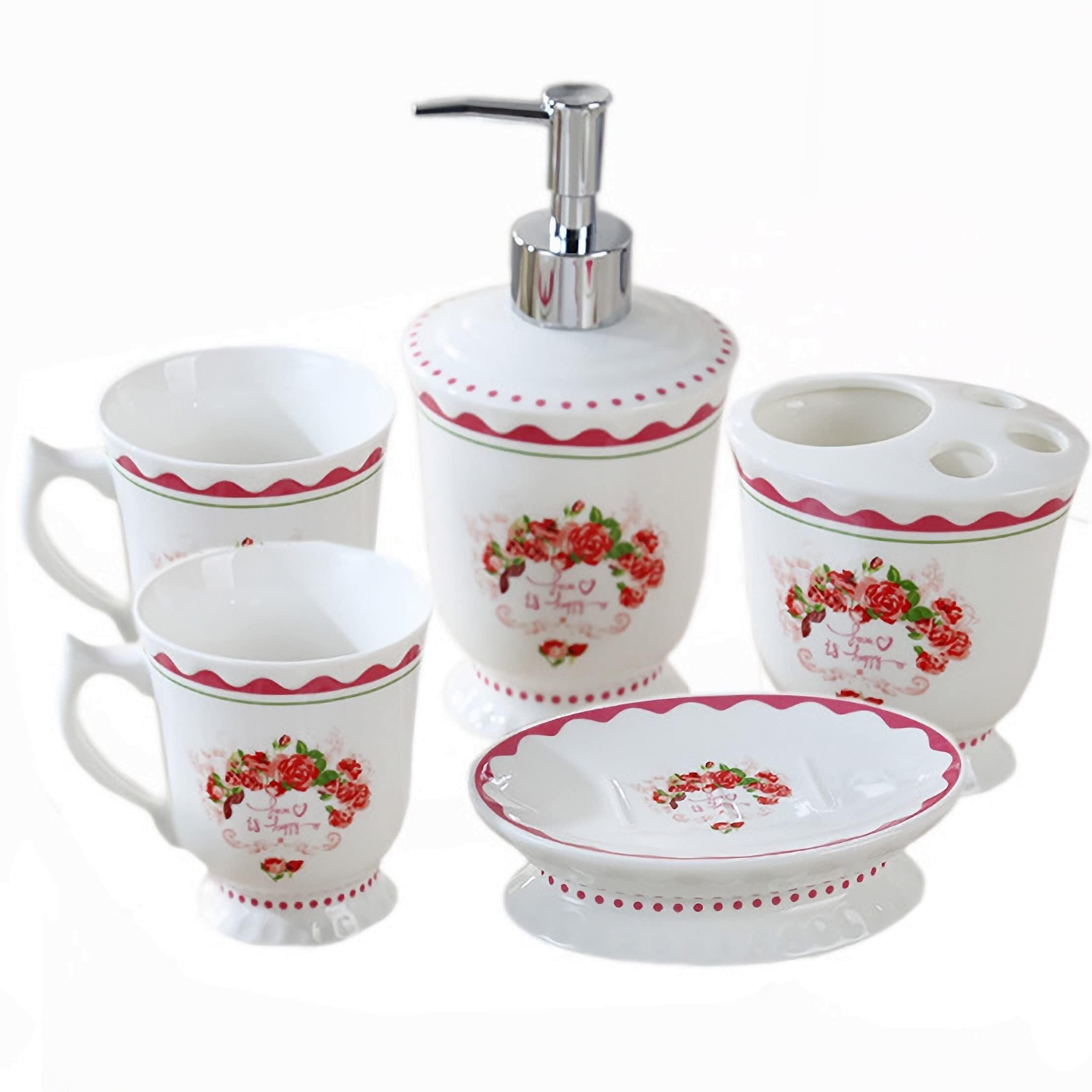 Łazienkowy dozownik mydła zestaw elegancki 5-częściowy ceramiczny zestaw łazienkowy zawiera dozownik mydła uchwyt na szczoteczkę do zębów kubek i naczynie luksusowy wystrój