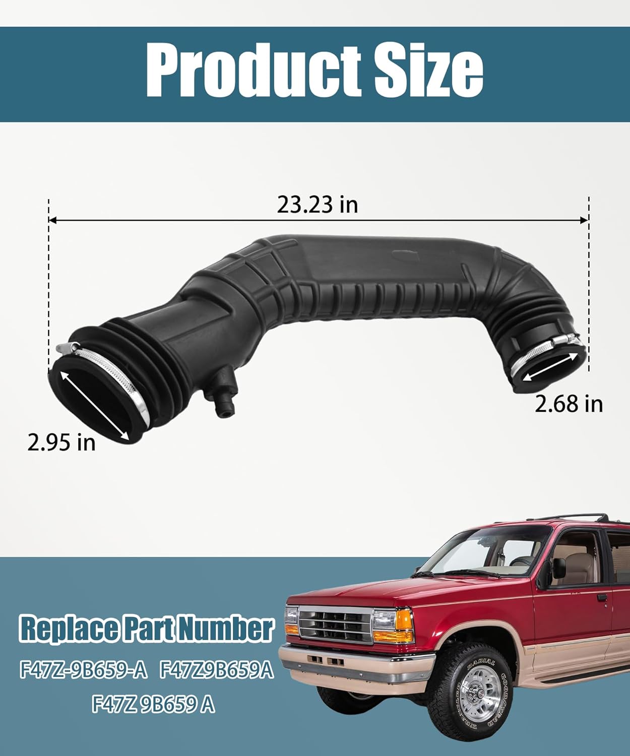 F47Z-9B659-A Air Intake Hose Tube with Clamps Fits For Ford Ranger 1992-1994 Explorer 1992-1994 V6 4.0L Air Intake Tube Replace F47Z9B659A F47Z 9B659 A