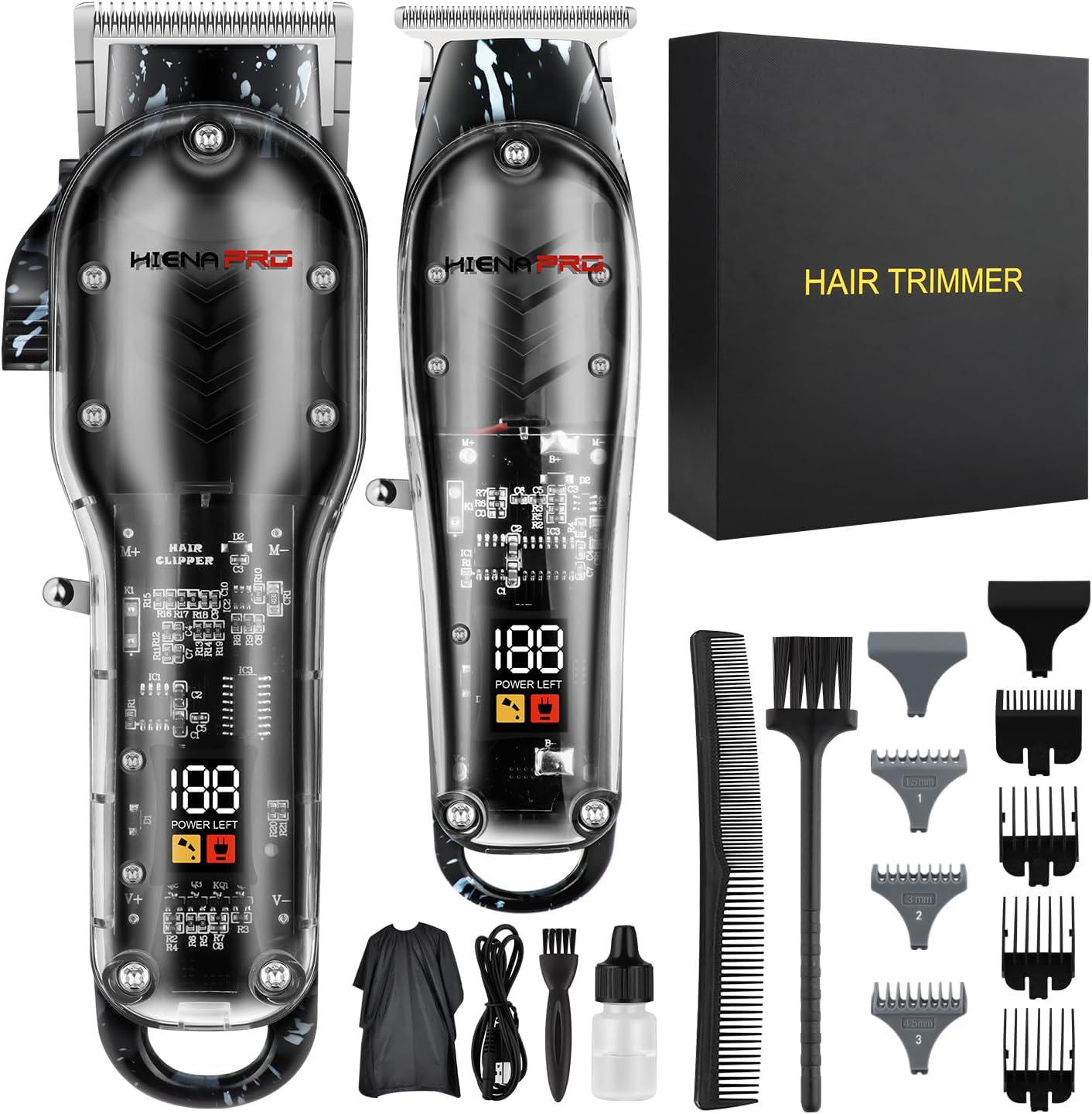 Tondeuse voor heren + T-Liners tondeuse set, kapper, draadloze professionele tondeuse voor het knippen van haar met led-display, geschenken voor mannen