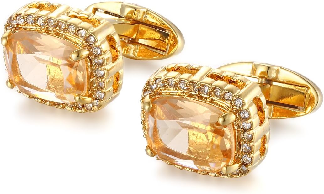 1 Pair 2 Pcs Men's Gold Plated Cubic Zircon Cufflinks Men's Gold Dark Topaz Crystal Cuff Links