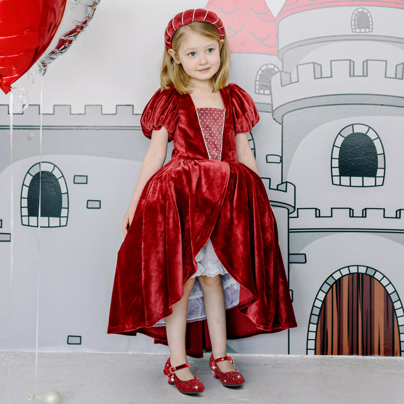 5-10 Ans Chaussures Princesse Filles Paillettes Ballerines Mary Jane à Talon Scintillantes pour Enfant