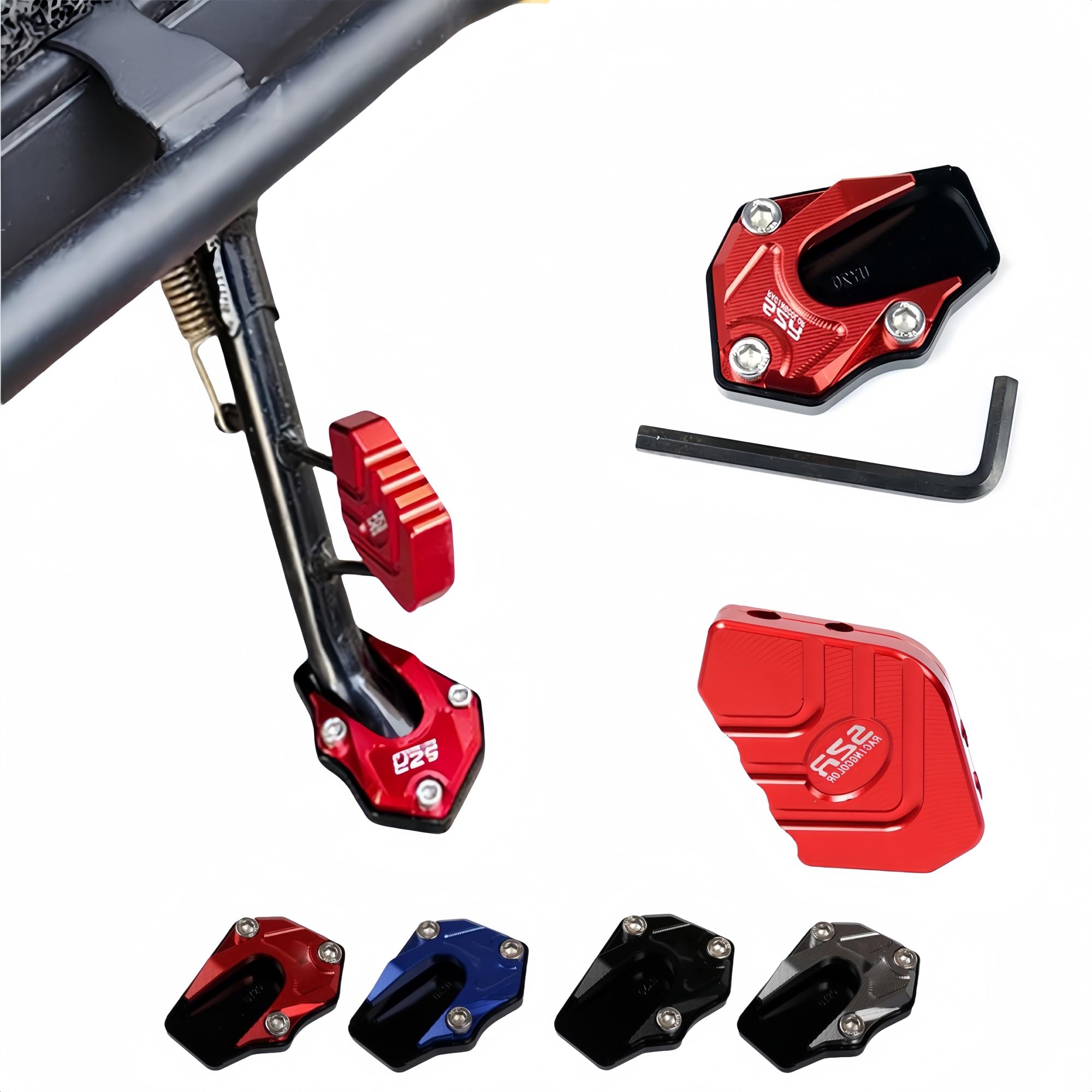 Motorcycle Kickstand Foot Side Stand Extension Pad Support Plate,Aluminum Alloy Motorcycle Kickstand Plate,Motorcycle Kickstand Pad（125 Motorcycle ）(Red)