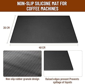 Tapvai Alfombrilla para Cafetera 48x30cm - Antideslizante y Impermeable con Borde Alto, Compatible con De'Longhi/Philips, Protege Encimeras1