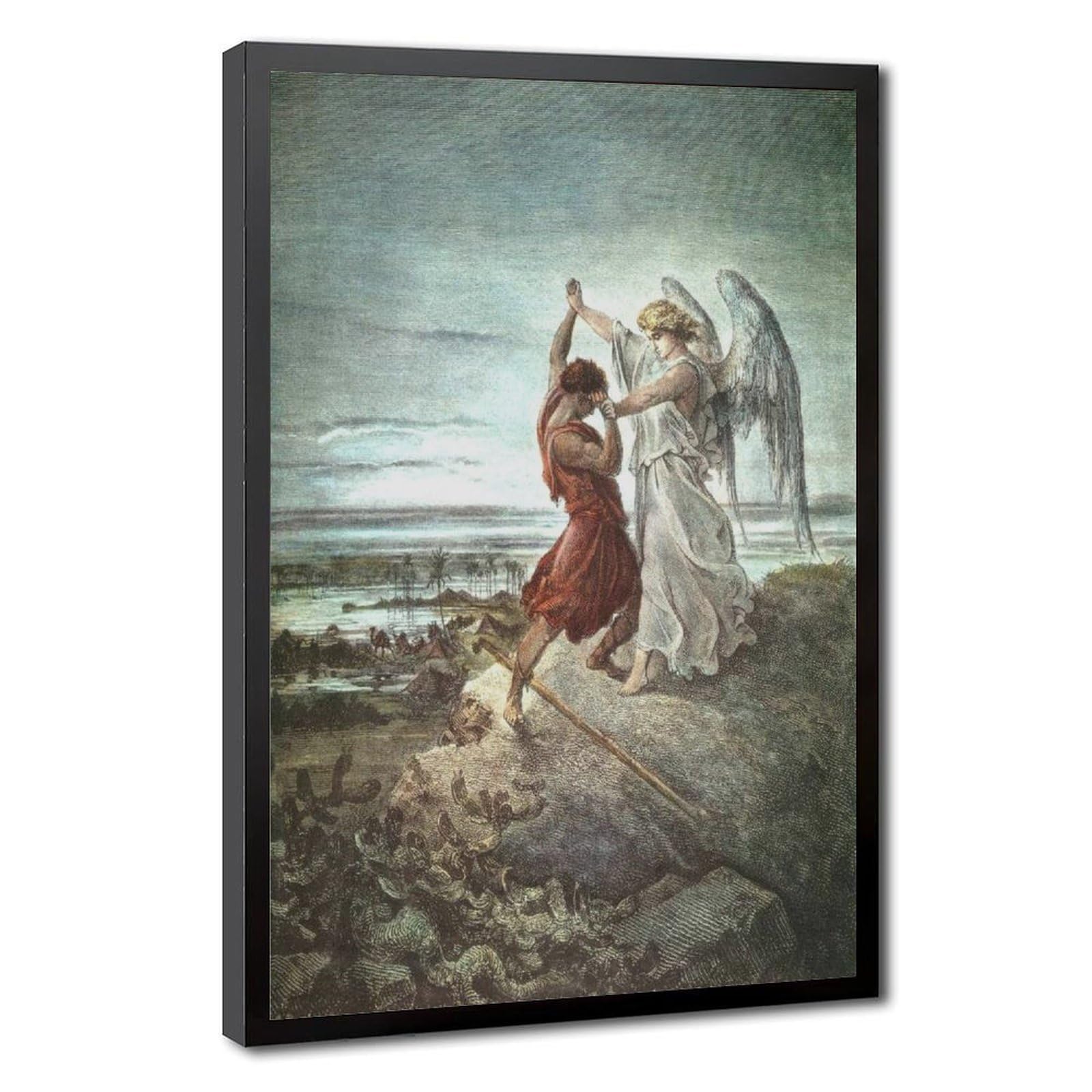 WCYB Gustave Dore Jacob Wrestling With The Angel in Color Posters Prints Canvas Deco Paintings Wall Art Hangable Frame 20" L X 30" W