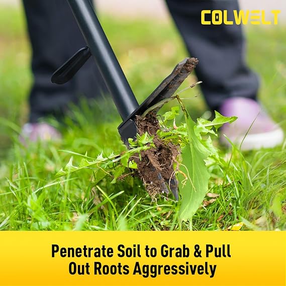 Colwelt Weed Remover Tool 39, Weed Puller Root Remover with Thick Steel Claw, Long Handled Weeding Tool with Easy Foot Ejector, Stand Up Garden Weeder Tool for Lawn Grass Dandelion Removal