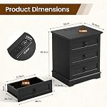 50CM Wide Modern Nightstand with Charging Station, End Table with 3 Large Drawers, Simple Design Bedside Table for Bedroom,Black(Single Piece)
