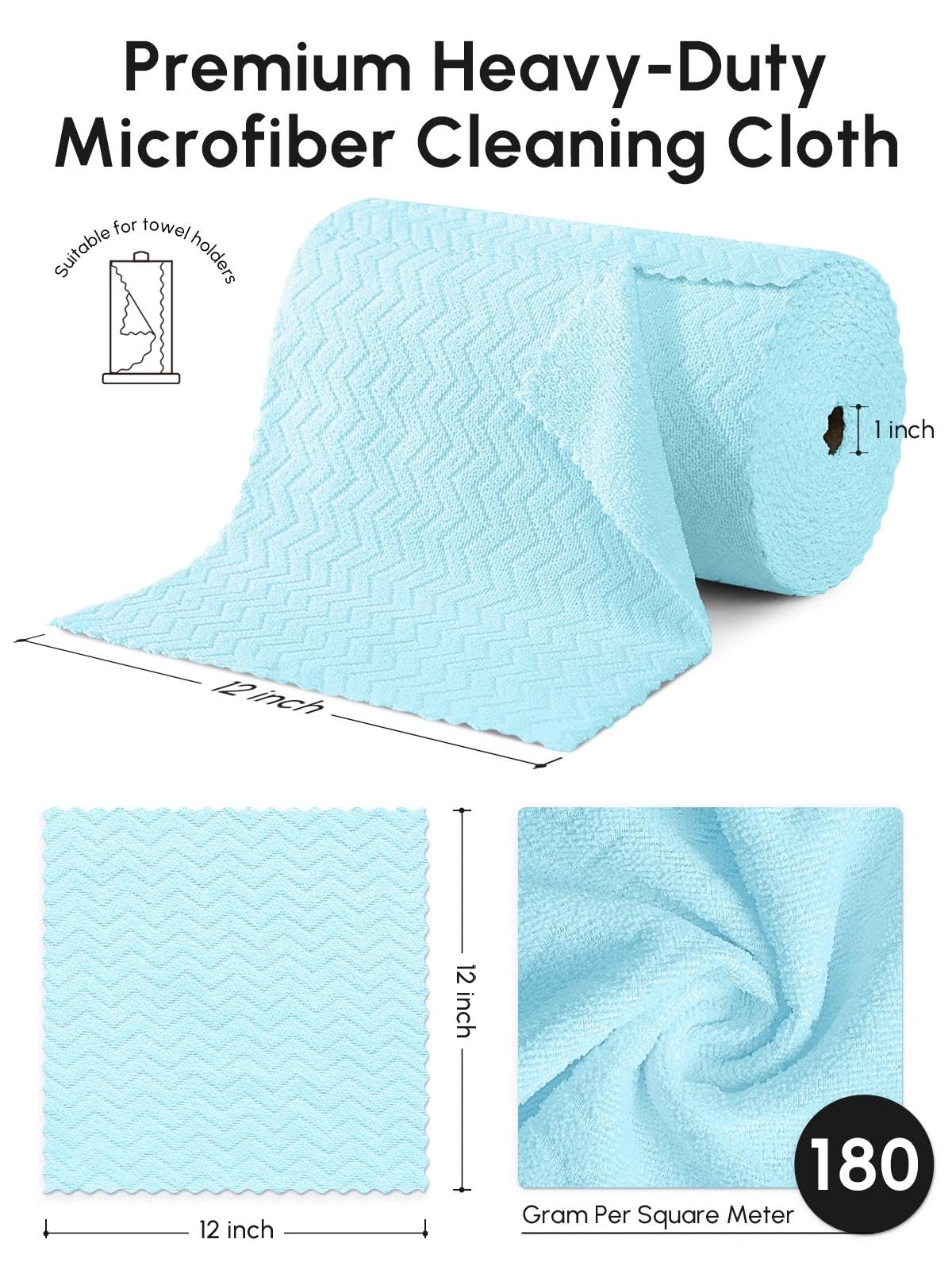 Rollo de paños de limpieza de microfibra, paquete de 75 unidades, 11.8 x 11.8 pulgadas, paño de limpieza ultra absorbente, trapos reutilizables, para coches, cocinas y hogares (azul)