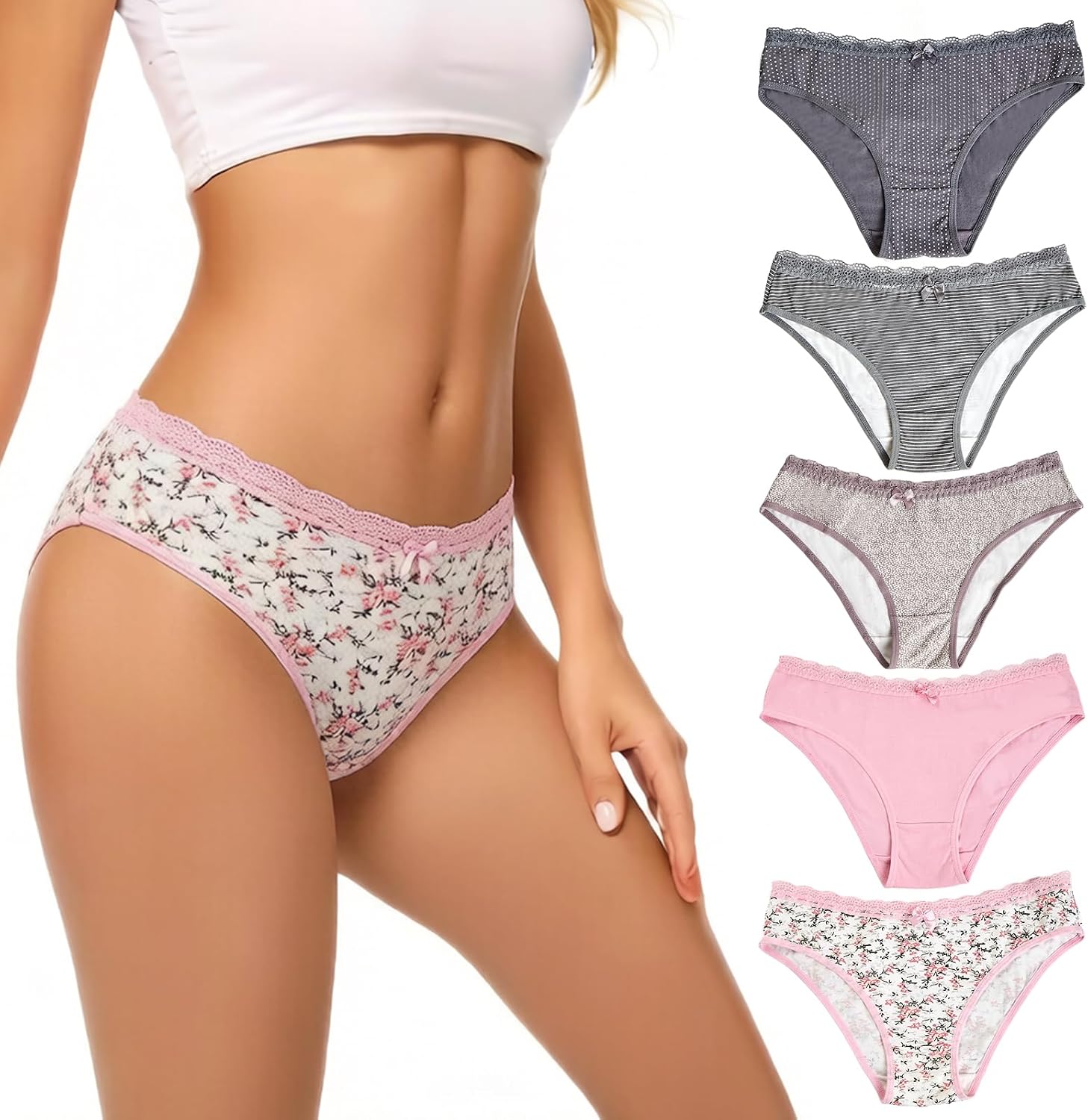 Women's Underwear Bikini Panties Soft Breathable Lace Edge Briefs Cotton Ladies Panties